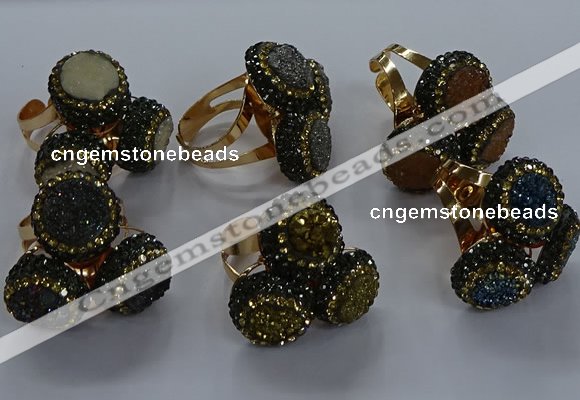 NGR299 14mm - 16mm coin plated druzy agate gemstone rings