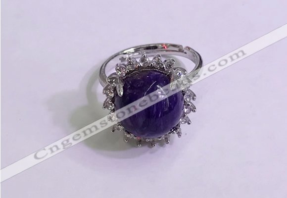 NGR3008 925 sterling silver with 12mm flat  round charoite rings