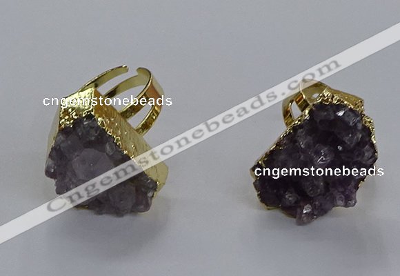 NGR313 15*20mm - 18*25mm freeform druzy amethyst gemstone rings