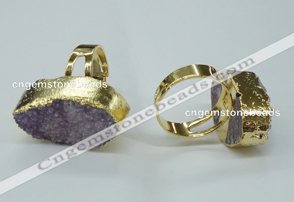 NGR54 18*25mm - 20*30mm freeform plated druzy agate rings