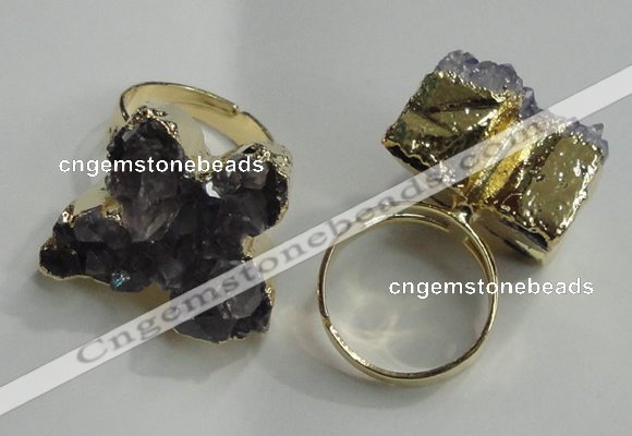 NGR81 18*25mm - 25*30mm butterfly druzy amethyst gemstone rings