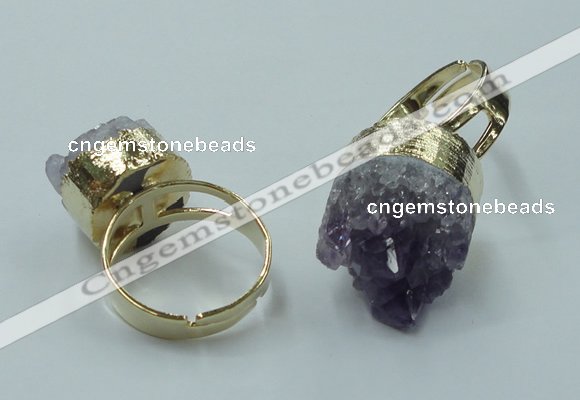 NGR85 12*16mm - 18*20mm freeform druzy amethyst gemstone rings